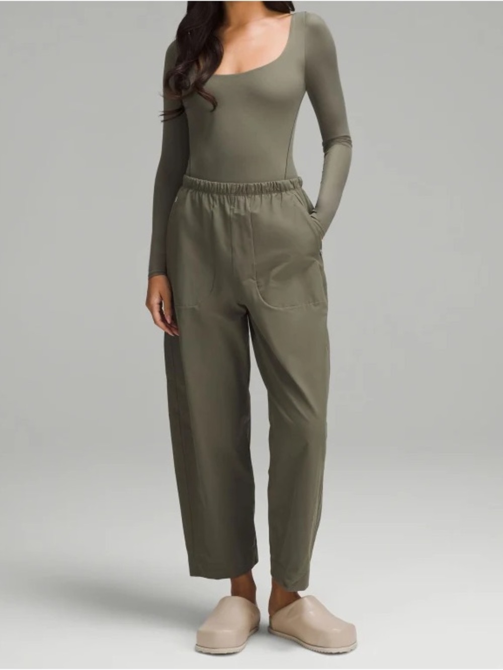 Bodysuit top in Olive green thong square neck nulu army XS fall
